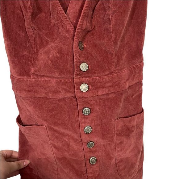LuLu’s Rust Half Button V-Neck Corduroy Dress - Picture 3 of 5